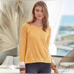 Like new Sundance 100% linen top stripes and patches long sleeve